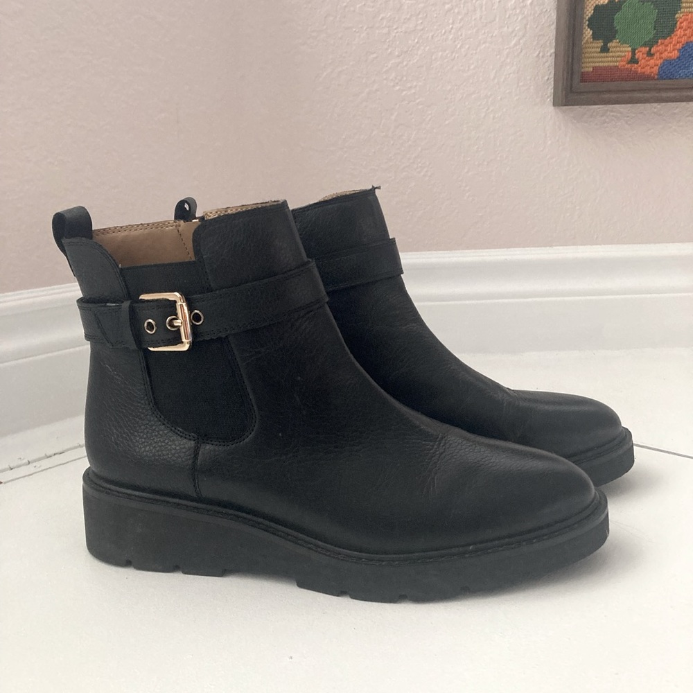 Franco Sarto black leather ankle boots